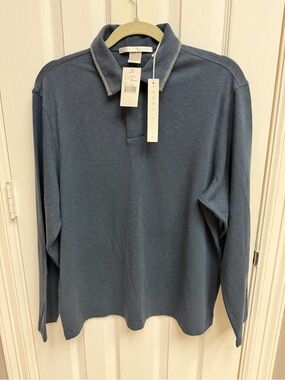 Perry Ellis Men's Long Sleeve Polo - Blue Gray